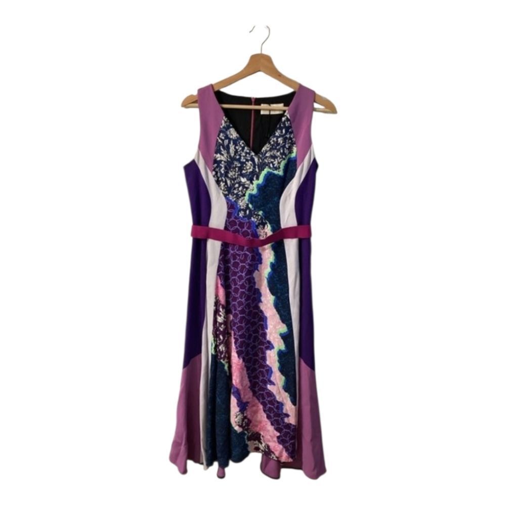 Peter Pilotto Multicolor Abstract Midi Dress Purple Pink Blue Women’s Size 8
